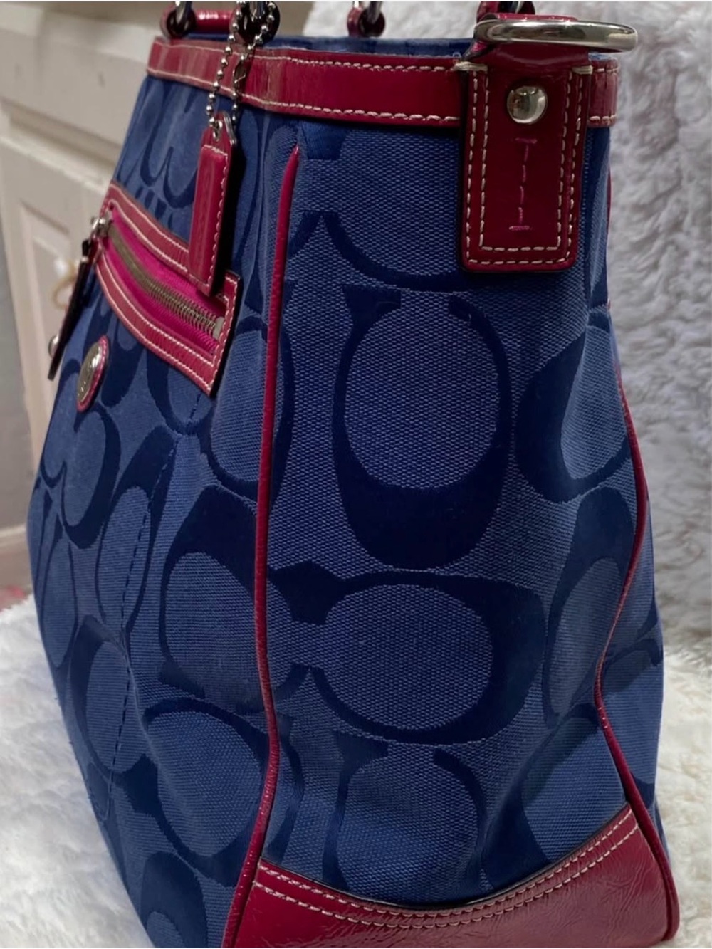 Coach Pink and navy blue laura tote bag - Picture 4 of 10